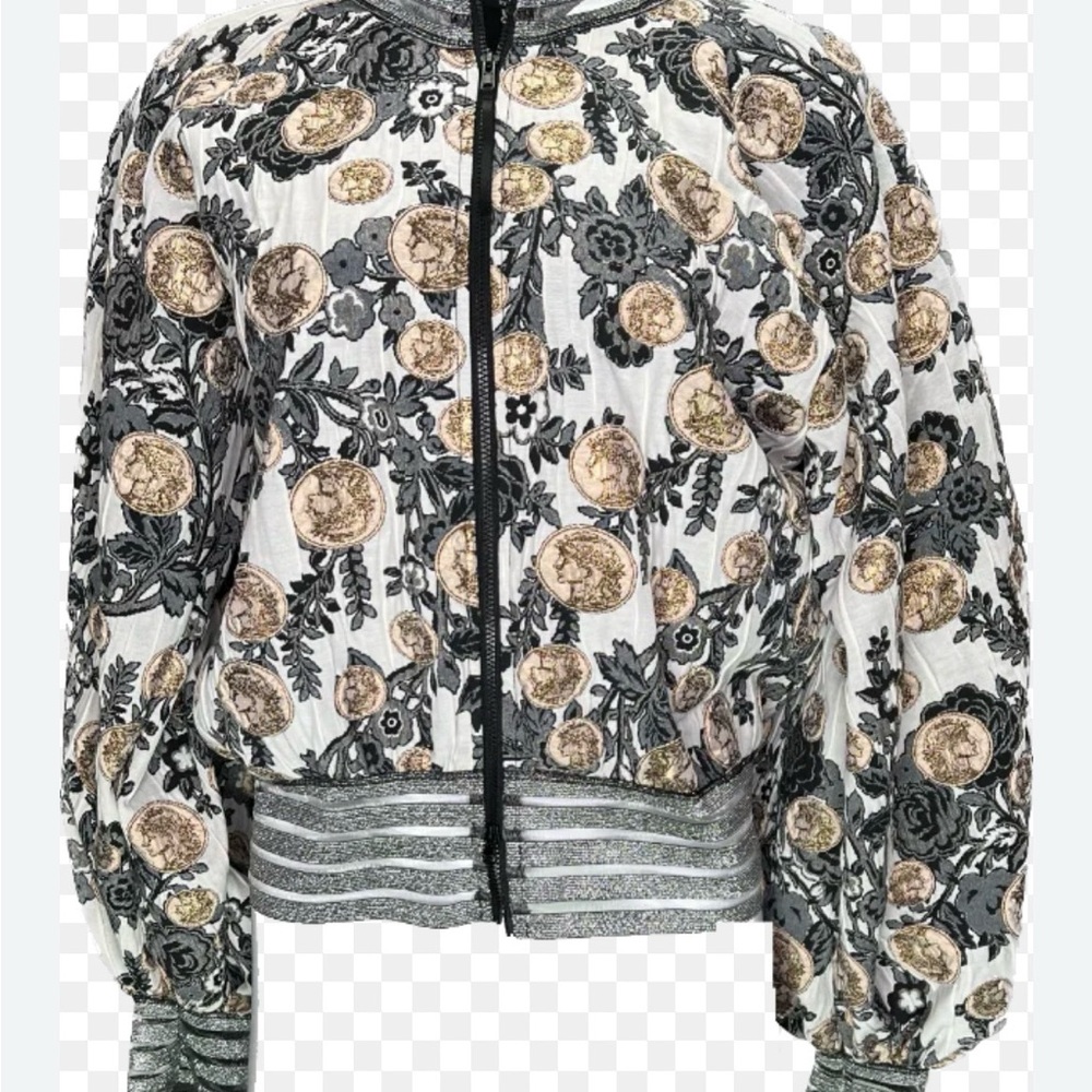 petit pois by Viviana G Royal Coin Floral Bomber Jacket - Black, Gray, Gold - Picture 6 of 9